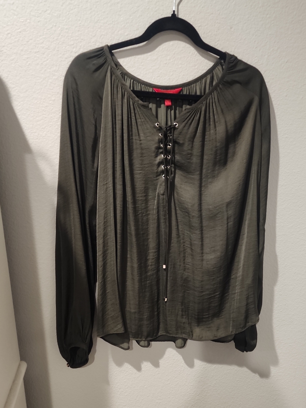 Jennifer Lopez Olive Lace-Up Peasant Top